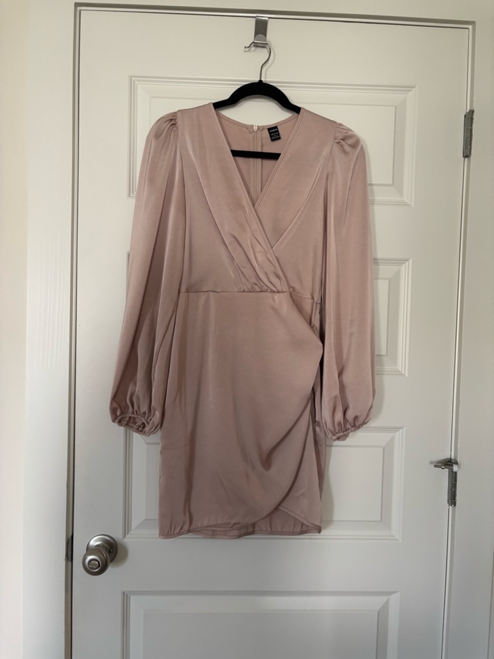 SHEIN Cream Long Sleeve Wrap Mini Dress